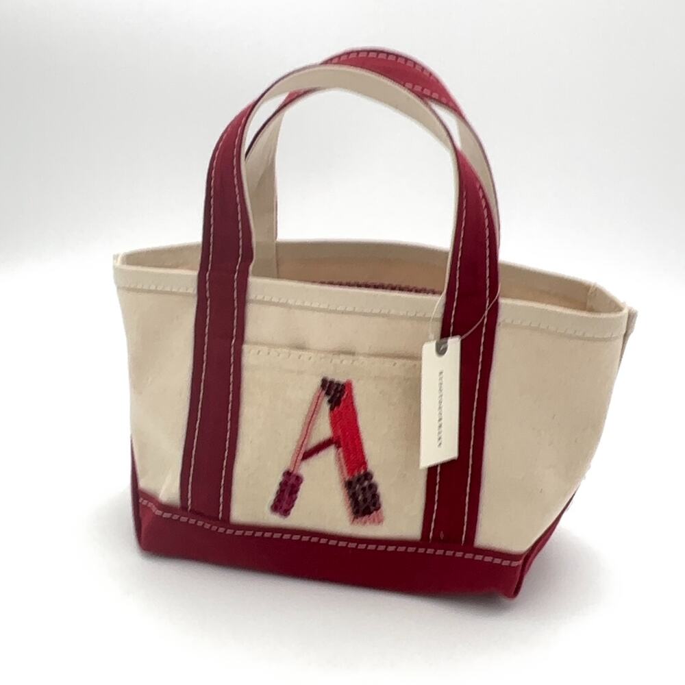 Anthropologie Maeve Hartley Monogram Mini Canvas Tote Bag Letter A Red NWT